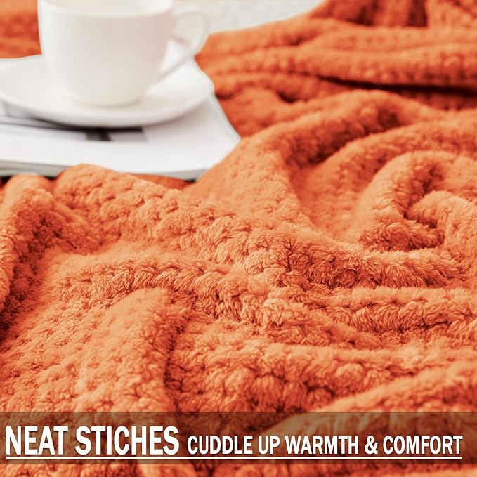 Exclusivo Mezcla Soft Waffle Fleece Bed Blanket Queen Size, Burnt Orange | - Image 6