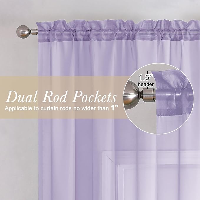 Lavender Sheer Curtains 78 Inches Long 2 Panels Set, Light Filtering Solid - Image 4