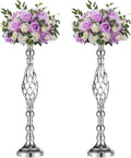 Set of 2 Versatile Silver Flower Arrangement Stand & Pillar Candle Holder Set for Wedding Party Dinner Centerpiece Event Restaurant Hotel Decoration (Silver Twist Style, 2 x L)