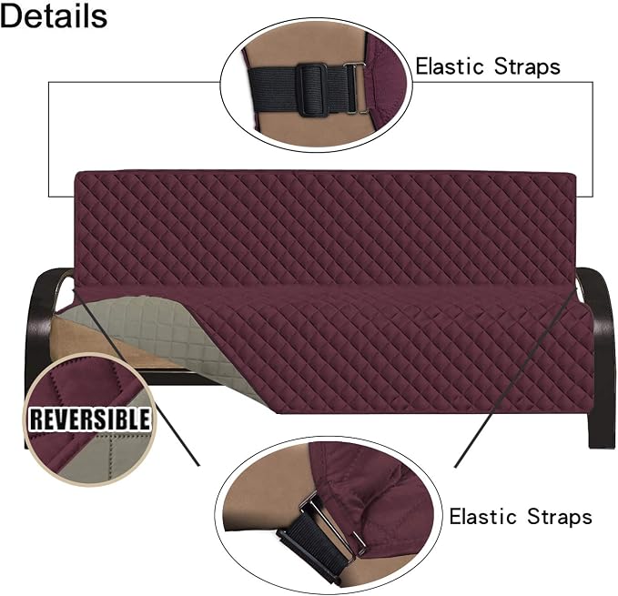 Easy-Going Reversible Couch Cover, Large Futon Sofa, Wine/Beige | Machine - Image 3