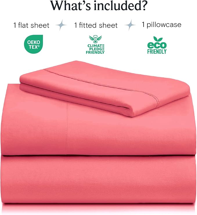 LuxClub 3 PC Sheet Set Bed Sheets Deep Pockets 16" Eco Friendly Wrinkle Free Cooling Machine Washable Hotel Bedding Silky Soft - Vermilion Twin