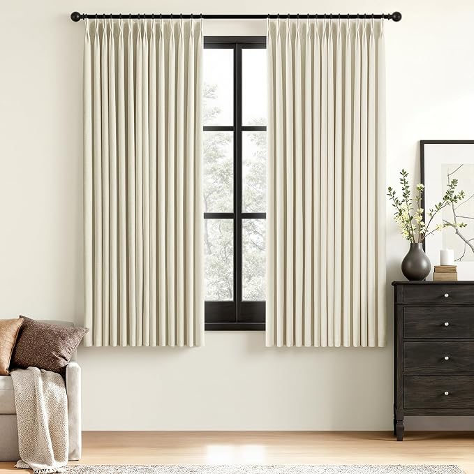 MIULEE Cream Pinch Pleated 100% Blackout Linen Curtains 40x63 Inches | Room by MIULEE