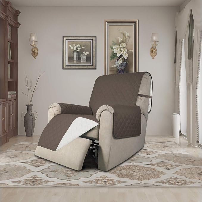 Easy-Going Reversible Couch Cover, Recliner 19 in, Taupe/Ivory | Machine - Image 2