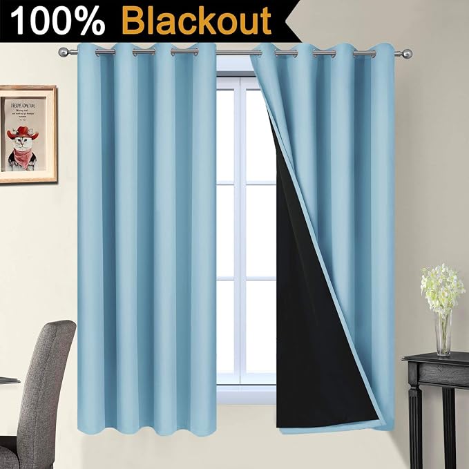 Yakamok Sky Blue 100% Blackout Curtains 63 Inches Long 52" Wide 2 Panel | - Image 2