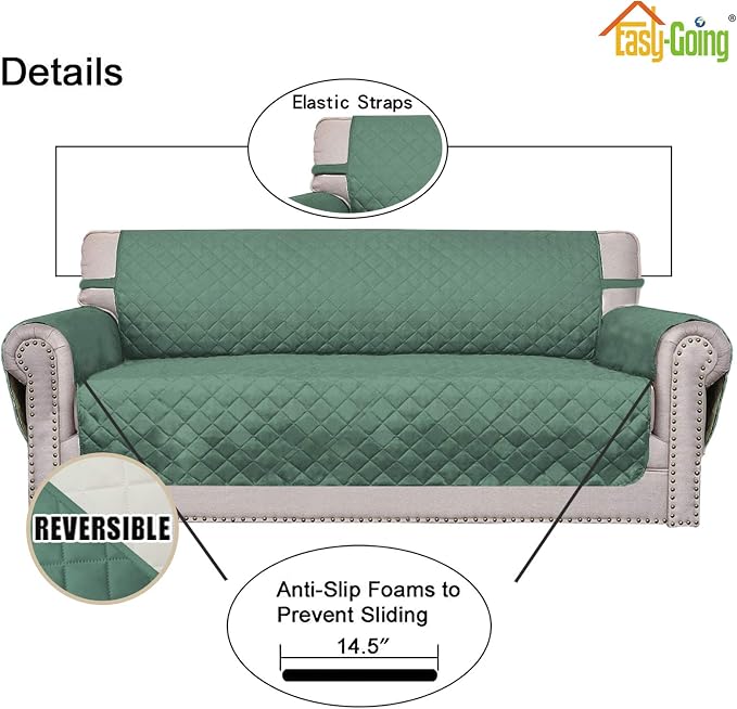Easy-Going Reversible Couch Cover, 2 Cushion Sofa, Cyan/Ivory | Oversized - Image 3