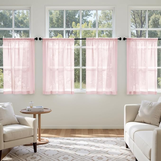 MIULEE Blush Pink Sheer Curtains 63 Inches Long 4 Panels 42 x 63 Inches | Light - Image 4