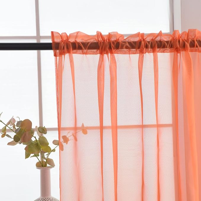 SpaceDresser Basic Rod Pocket Sheer Voile Window Curtain Panels Jaffa Orange 1 - Image 4