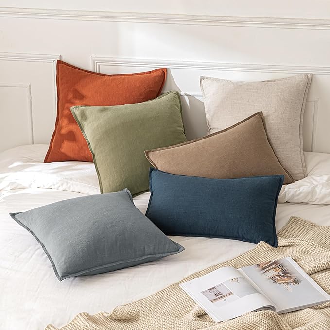 MIULEE Decorative Linen Pillow Covers 16x16 Inch Natural Beige | Boho - Image 3