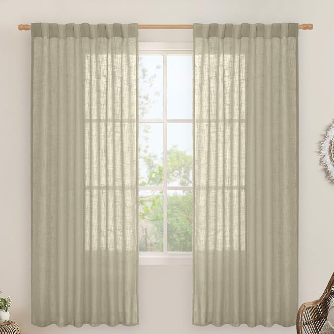 Oatmeal 72 inch Linen Textured Curtains by LAMIT