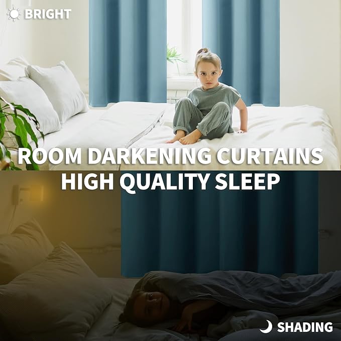 BGment Room Darkening Curtains 63 Inches Long - Grommet Thermal Insulated Drapes Window Treatment Curtains for Bedroom, 2 Panels, 52 x 63 Inch, Greyish Blue