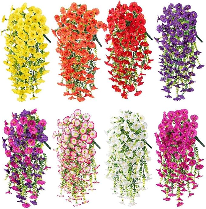 6-Pack Outdoor Faux Plants, 69-Flowered Large Morning Glory, Uv-Resistant Artificial Morning Glory,Perfect for Outdoor Decoration in All Seasons Such as Porches and Gardens (Orange)
