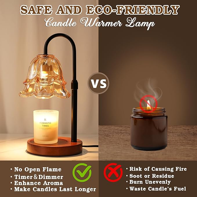 Candle Warmer Lamp with Timer & Dimmer, Adjustable Height Birthday Gifts for Women Mom, Flower Candle Lamp Warmer, Wax Warmer with 2 Bulbs, House Warming New House Decorations