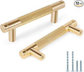 Knurled Cabinet Pulls 12 Pack, 4 Inch Long Cabinet Handles Metal Door Pulls, Kitchen Drawer Pull Knurled Dresser Handles - 3" Hole to Hole, Golden