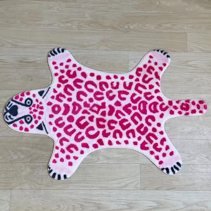 Huichenxing2021FURSTORE Pink Faux Cowhide Leopard Non-Slip Rug 3.3x2.95ft | by Huichenxing2021FURSTORE