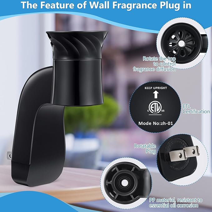 1 Pack Wall Fragrance Plug in Compatible with Bath and Body Works WallFlower Fragrances, ETL Certified, Rotatable, Precise Scent Control Fragrance Diffuser Plug for Home, Office (Black)