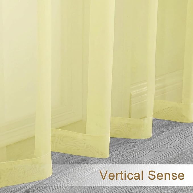 Chyhomenyc Sheer Curtains 63 Inch Length 2 Panels, Light Yellow | Light - Image 6