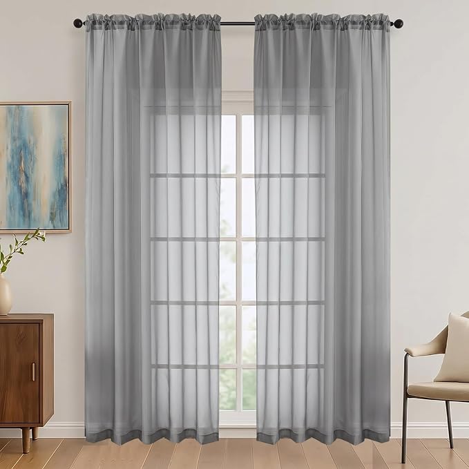 Charcoal Grey Bedroom Curtains 2 Panel Sets 90 Inch Length, 59 Inch Extra Wide by OVZME