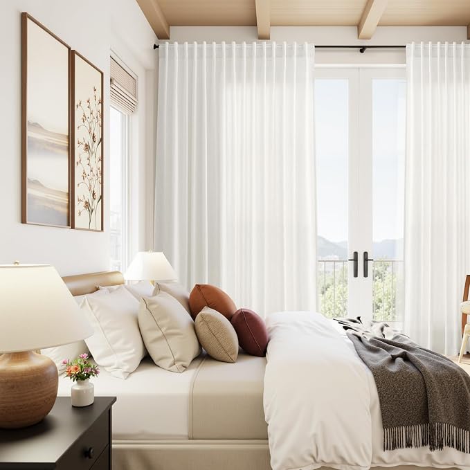 Extra Wide Beige White Curtains - Image 8