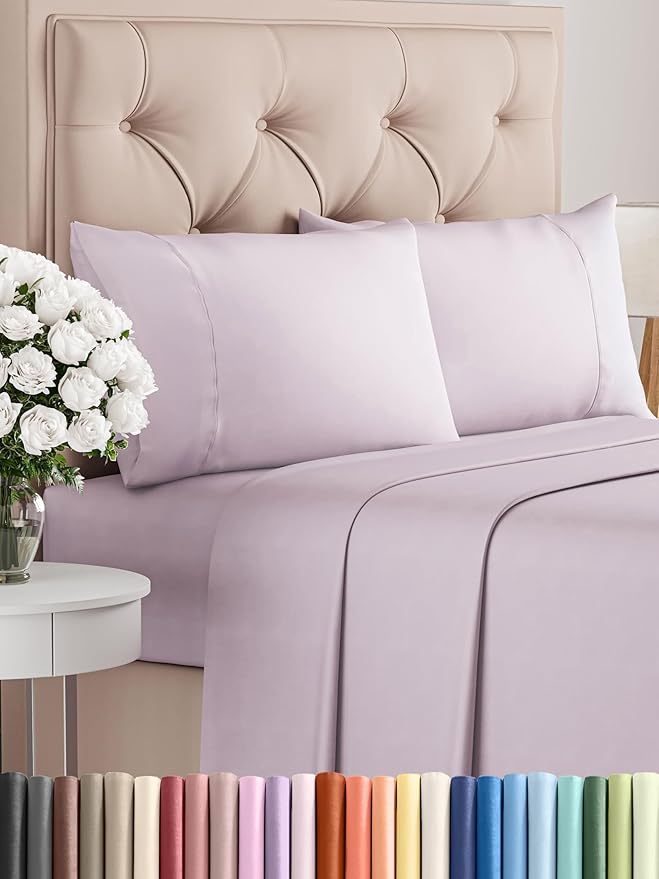 Twin XL 4 Piece Sheet Set - Comfy Breathable & Cooling - Soft Hotel Luxury Bedding Set with 8-16 Inch Deep Pockets - 1 Flat & 1 Fitted Sheet & 2 Pillowcases - Wrinkle Free & Easy Care - Light Lavender