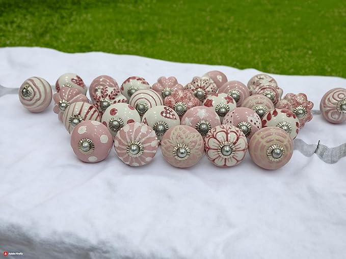 Knobs for Cabinets and Drawers Pink Assorted Knobs Vintage Ceramic Door Knobs Colorful Kitchen Furniture Pull Handles Cabinets Cupboard for Wardrobe Home Interior Décor - Pack of 6