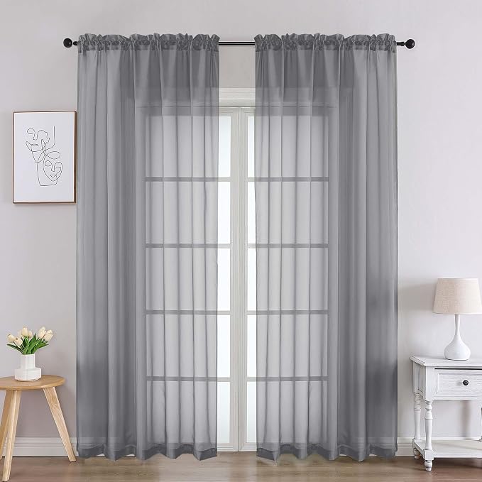 Chyhomenyc Charcoal Grey Sheer Curtains 84 Inches Long 2 Panels, Light by Chyhomenyc