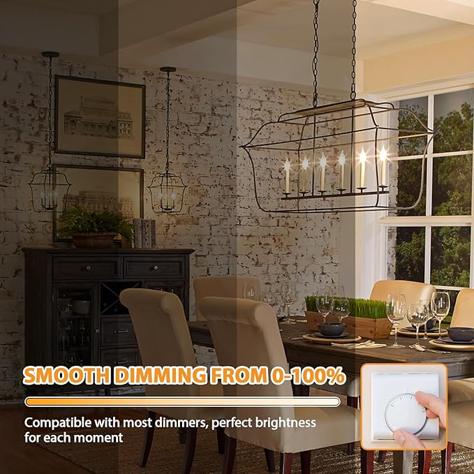 GoBright Dimmable E12 LED Candelabra Bulbs 40W Equivalent, 460LM Soft Warm White 2700K Candle Light Bulbs with Vintage Flame Tip, 4W CA10 Clear Glass LED Bulbs for Chandelier, Pendant, 6-Pack