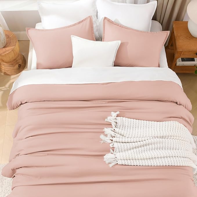 Litanika Comforters Blush Oversized Queen Size, 3 Pieces Lightweight Solid Bedding Set & Collections, All Season Fluffy Bed Set (98x98In Comforter & 2 Pillowcases)