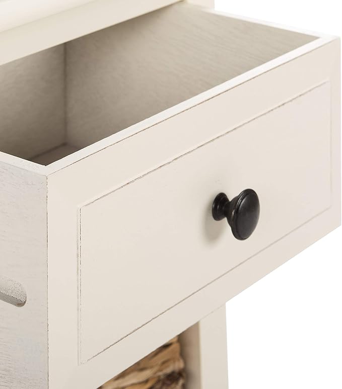 Safavieh Home Collection Everly Drawer , Vintage White 1-Drawer 2 Removable Baskets Side Table
