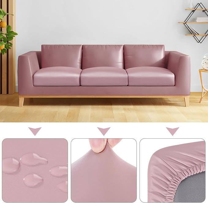 Fuloon Faux Leather Couch Cushion Slipcover, Waterproof Stretch Covers - Image 5