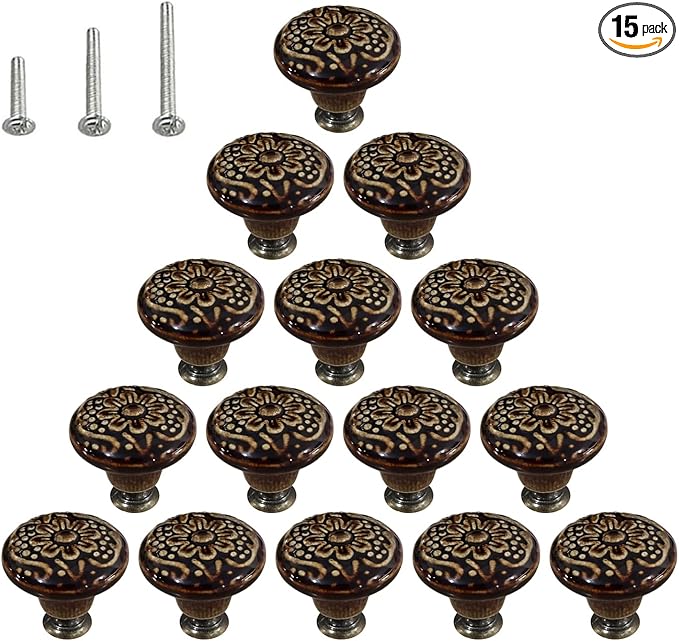 HUAMULAN 15 PCS Cabinet Knobs Glossy Ceramic Dresser Mushroom Table Drawer Cupboard Pull Furniture DIY Wardrobe Solid Color Vintage Handle,with 3 Size Mounting Screws