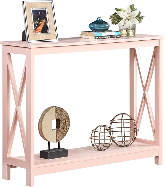 Convenience Concepts Oxford Console Table 39.5" - Sofa Table with Storage Shelf, Transitional Entryway Hall Table for Living Room and Bedroom, Display Foyer Table, Blush Pink