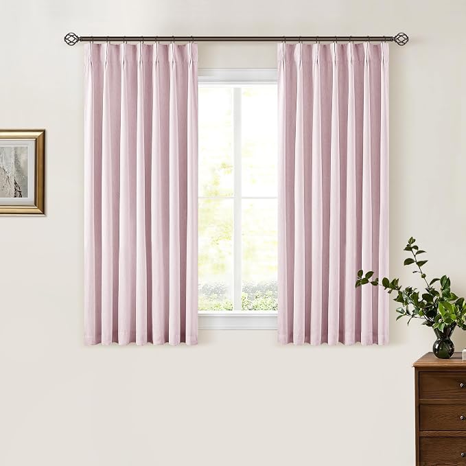 Light Pink Pleated Black Out Linen 45 Inch Curtains - Image 8