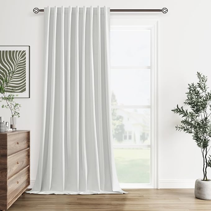 White 100% Blackout Linen Curtains 60 Inch Wide by 96 Inch by Guken