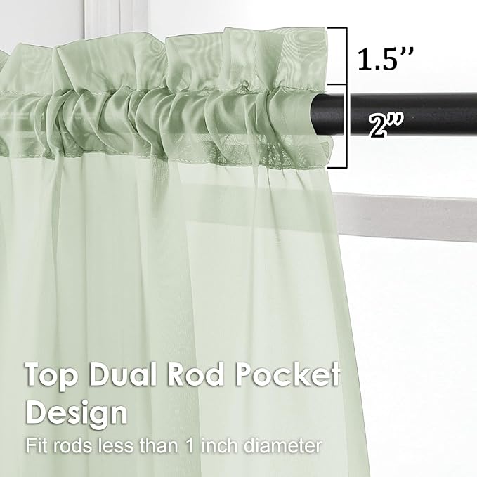 Light Green Sheer Curtains 63 Inches Long 2 Panels - Image 3