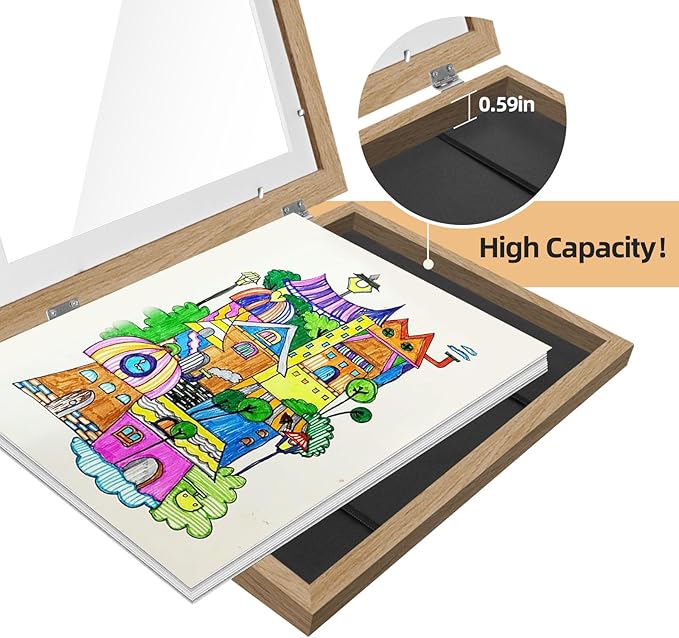 1 Pack Kids Artwork Frames Changeable 8.5 x 11 Inch Children Art Projects Kids Art Frames Front Opening Picture Display Frame, Wood