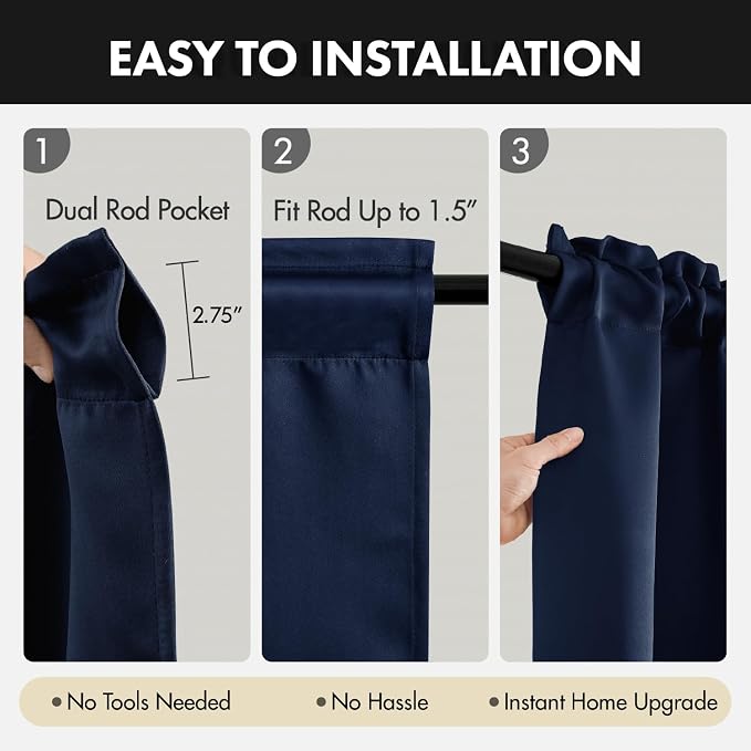 MIULEE 84 Inch Length Navy Blue Blackout Bedroom Curtains Set of 4 | Thermal - Image 7