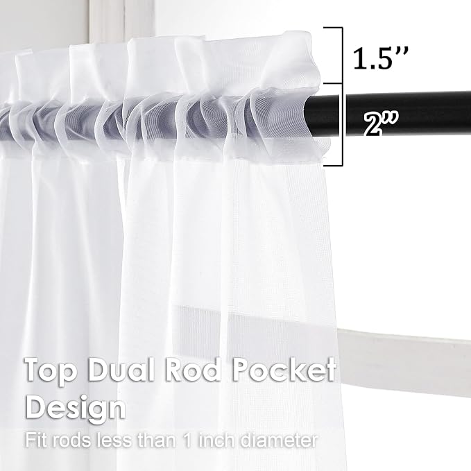 2 Panels Sheer White Curtains 72 Inches Length Window Treatment - Image 3