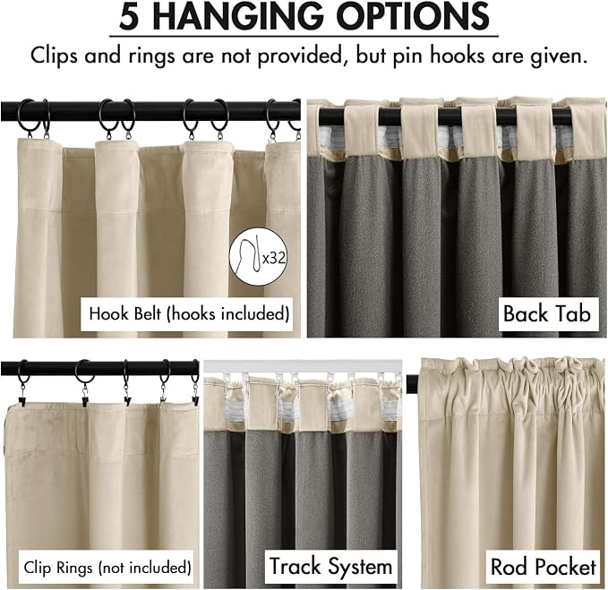 MIULEE Velvet Curtains 50W x 90L 2 Panels Beige Blackout Curtains | Luxury - Image 2