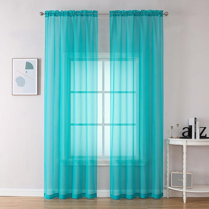 Turquoise Sheer Curtains 90 Inches Long 2 Panels by OVZME