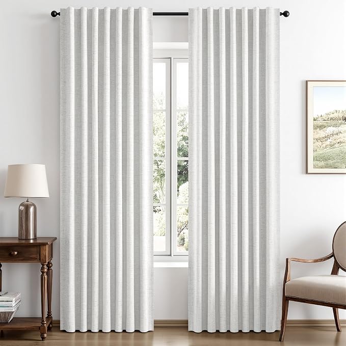 MIULEE 100% Blackout Linen Curtains 42 x 84 Inch Heathered White 2 Panels | by MIULEE
