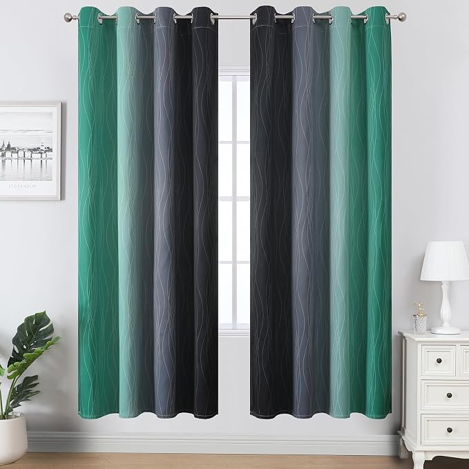 Black and Green Ombre Blackout Curtains 72 Inches Long | Gradient Color Curtains - Image 2