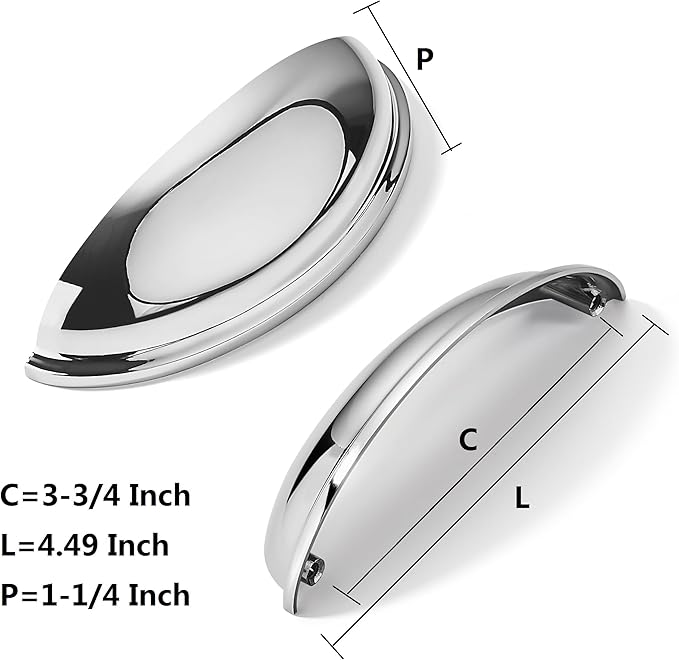 khtumeware 10 Pack 3-3/4" Drawer Pulls Polished Chrome Cabinet Cup Pulls Kitchen Hardware Cabinet Handles Drawer Handles Knobs 3-3/4 inch Hole Center