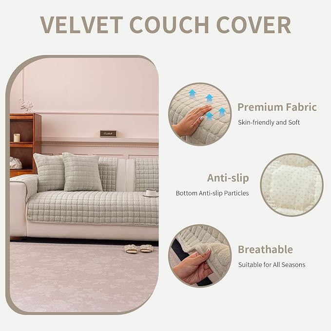Velvet Couch Cover, Plush Sectional Sofa Cover Washable, Anti Slip Sofa - Image 2