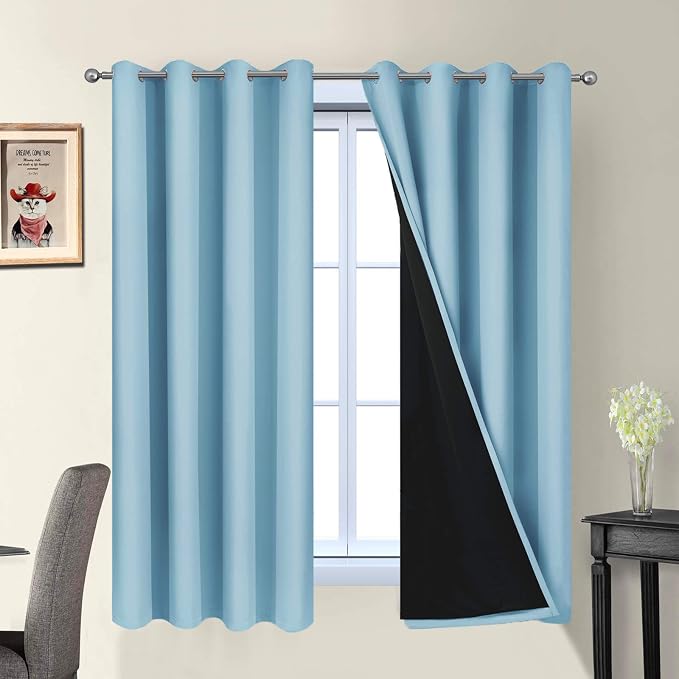 Yakamok Sky Blue 100% Blackout Curtains 63 Inches Long 52" Wide 2 Panel | by Yakamok