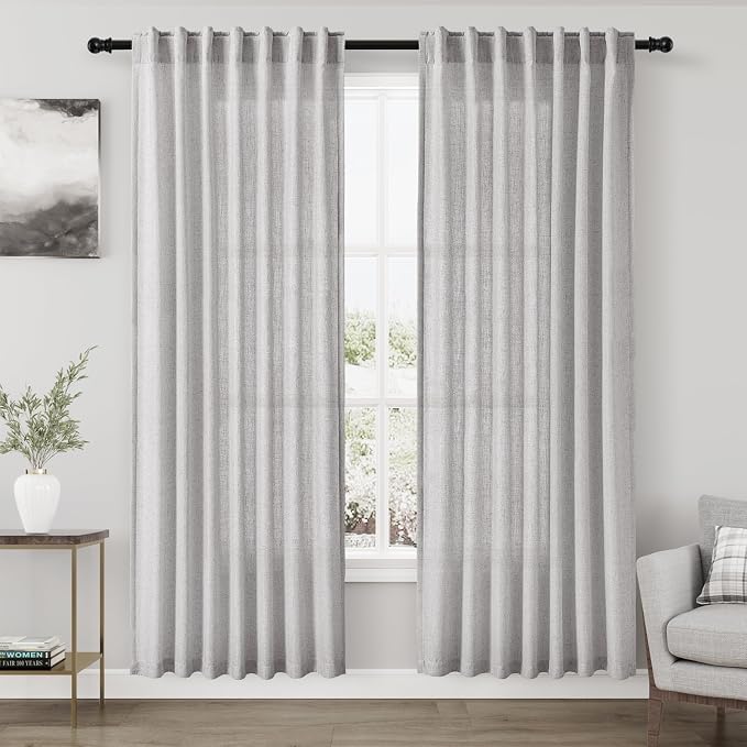 Grey Linen Curtains 80 Inches Length by Nanspring