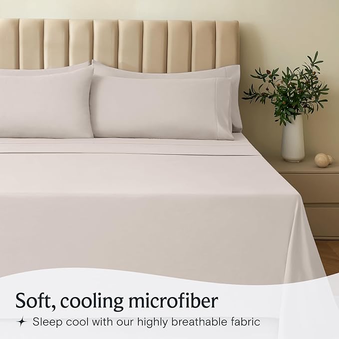 LuxClub 3 PC Sheet Set Bed Sheets Deep Pockets 16" Eco Friendly Wrinkle Free Cooling Machine Washable Hotel Bedding Silky Soft - Linen Twin XL