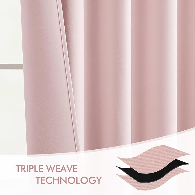 MIULEE Light Pink Back Tab Blackout Curtains 52x102 Inch Long 2 Panels Set | - Image 7