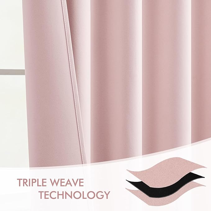 MIULEE Light Pink Back Tab Blackout Curtains 52x96 Inch Long 2 Panels Set | Rod - Image 7