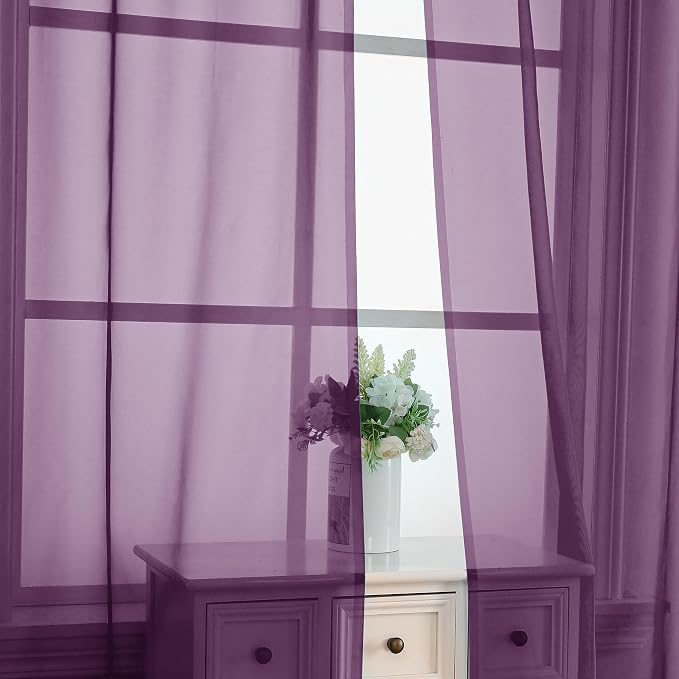 Plum Sheer Curtains 84 Inches Long 2 Panels - Image 5