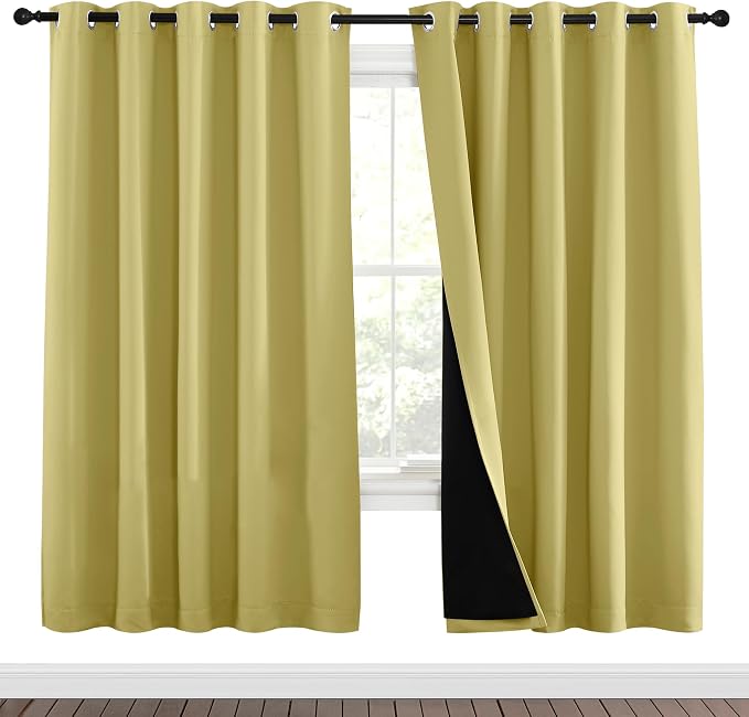 NICETOWN Paler Yellow Full Shade Curtain Panels, Pair of Energy Smart & Noise by NICETOWN
